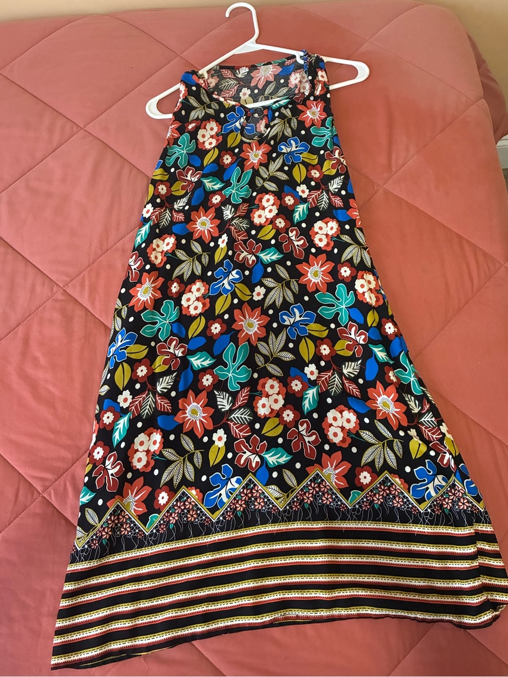 Floral A-Line Sleeveless Dress in Black with Multicolor Blooms